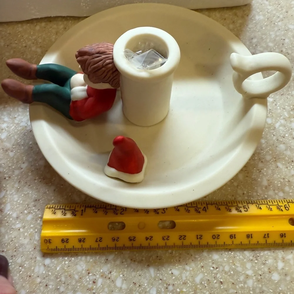 Vintage 90’s Partylite Christmas Elf Tapered Candle Stick Holder Resting Elf
